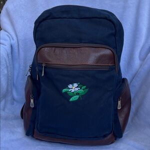 Navy Blue Backpack with Brown Accents